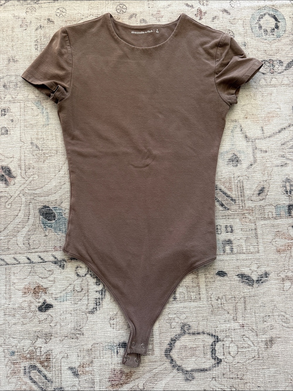 Abercrombie Taupe Short-Sleeve Cotton-Blend Seamless Fabric Crew Bodysuit